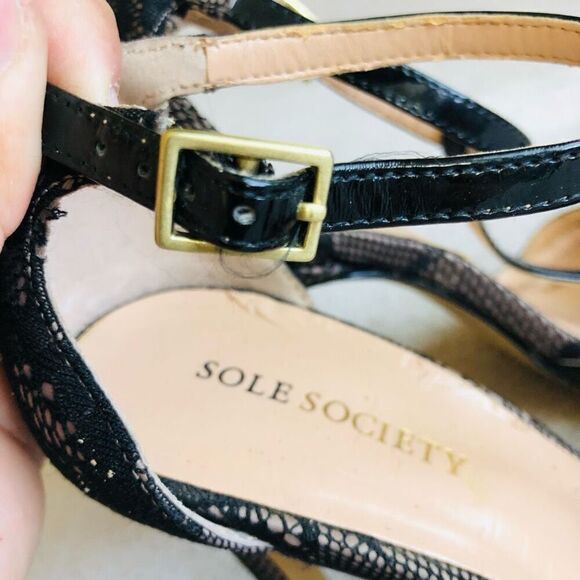 Sole Society Black Lace So Nicola Pointed Toe T-Strap Stiletto Pump - Picture 9 of 16